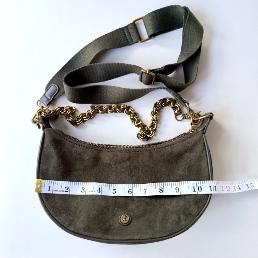 House of Harlow 1960 Valerie Crossbody Green Faux Suede Double Zip Shoulder Bag